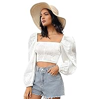 Women's Tops Women's Shirts Sexy Tops for Women Lantern Sleeve Lace Up Knot Back Pleated Crop Top