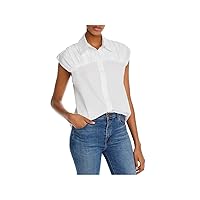 See By Chloe Womens White Ruched Cap Sleeve Collared Top 36