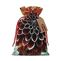 WSOIHFEC Dahlia Flower Christmas Gift Bags with Drawstring Burlap Christmas Treat Bags Reusable Christmas Candy Bag Gift Wrapping Bag Party Favors Bags