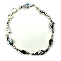 Natural Round Blue Topaz Bracelet 925 Sterling Silver Handmade Jewelry Length 6.5 To 8 Inches