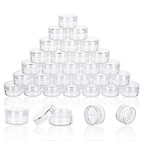 5 Gram Sample Containers with Lids, 50 Count 5ML Clear Sample Jars, Empty Lip Balm Containers with Lids, Small Makeup Travel Containers for Glitter, Lotion, Cream, Beads, with Labels, Mini Spatulas