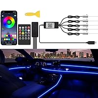 Car LED Interior Strip Lights, TEKSHINNY RGB Car Interior LED Light Wireless APP Button Remote Control, 5 in 1 Fiber Optic Ambient Lighting Kit with 236 Inches, EL Wire Lights for Car Inside