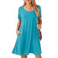 BELAROI Women's Short Sleeve Swing Plus Size Dresses Casual Summer Basic Solid T Shirt Dress with Pockets