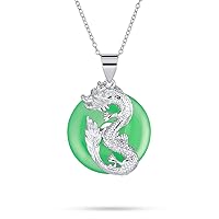 Bling Jewelry Asian Style Open Round Circle Disc Red Green Dyed Jade Dragon Pendant Necklace For Women .925 Sterling Silver 18 Inch