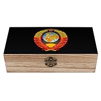 USSR Emblem of The Soviet Union Funny Wooden Storage Box with Hinged Lid and Front Clasp Jewelry Gift Boxes for Crafts and Home Decor 8