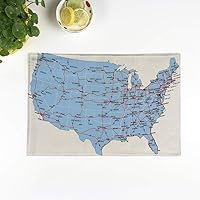 Set of 4 Placemats Interstate USA Highway Map State United Road America Texas 12.5x17 Inch Non-Slip Washable Place Mats for Dinner Parties Decor Kitchen Table