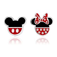 Mismatched Stud Earrings, Mickey and Minnie Mouse, Silver Plated, Officially Licensed
