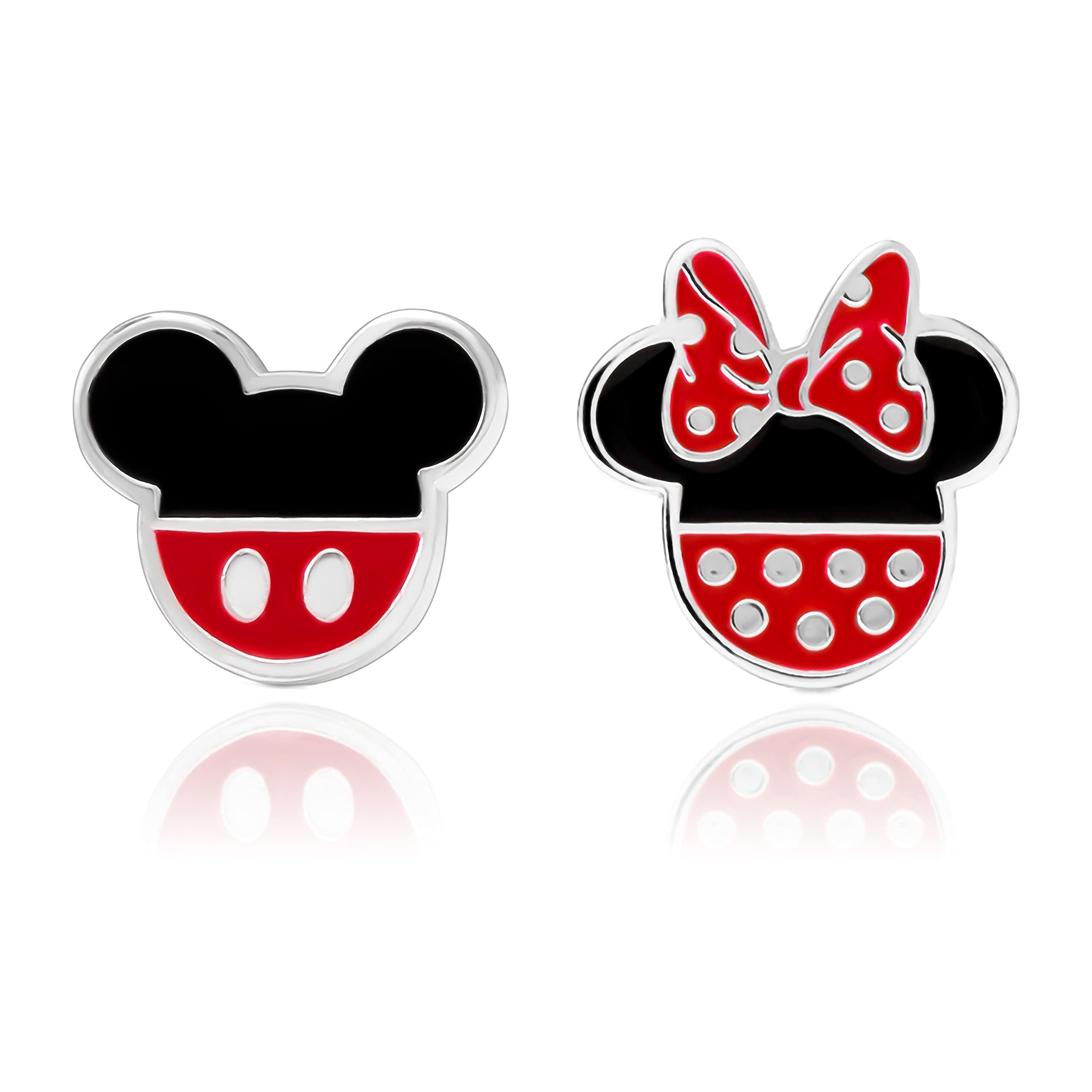 Disney Mismatched Stud Earrings, Mickey and Minnie Mouse, Silver Plated, Officially Licensed