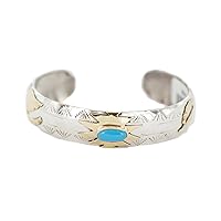 12kt Gold Filled and .925 Sterling Silver Certified Authentic Eagle Handmade Navajo Natural Turquoise Native American Bracelet
