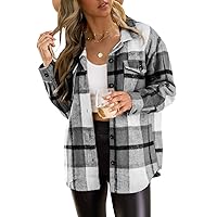 Trendy Queen Womens Flannel Shacket Jacket Casual Plaid Button Down Long Sleeve Shirt Fall Clothes Outfits