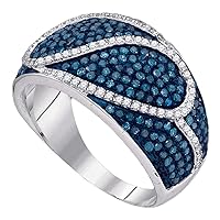 The Diamond Deal 10kt White Gold Womens Round Blue Color Enhanced Diamond Stripe Band Ring 1.00 Cttw