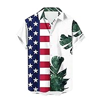Funny 4th of July Shirts for Men Short Sleeve Plant American Flag Shirts Printed Hawaiian Tops