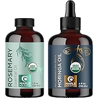 Maple Holistics Certified Organic Rosemary and Moringa Oils - Pure Essential Oil for Hair and Scalp Care, 10 Milliliters