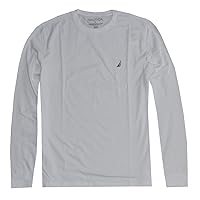 Nautica Men Long Sleeve Solid Crewneck Logo T-Shirt (L, White)