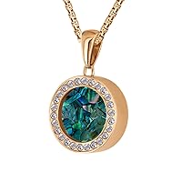 Quiges Rose Gold Stainless Steel 12mm Mini Coin Zirconia Pendant Holder and Blue Abolane Shell Coin with Box Chain Necklace 42 + 4cm Extender