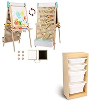 Kids Easel Wooden Marble Run + Kids Toy Storage Organizer