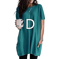 GRASWE Women's Crew Neck Short Sleeve Solid Color Tunic Tops