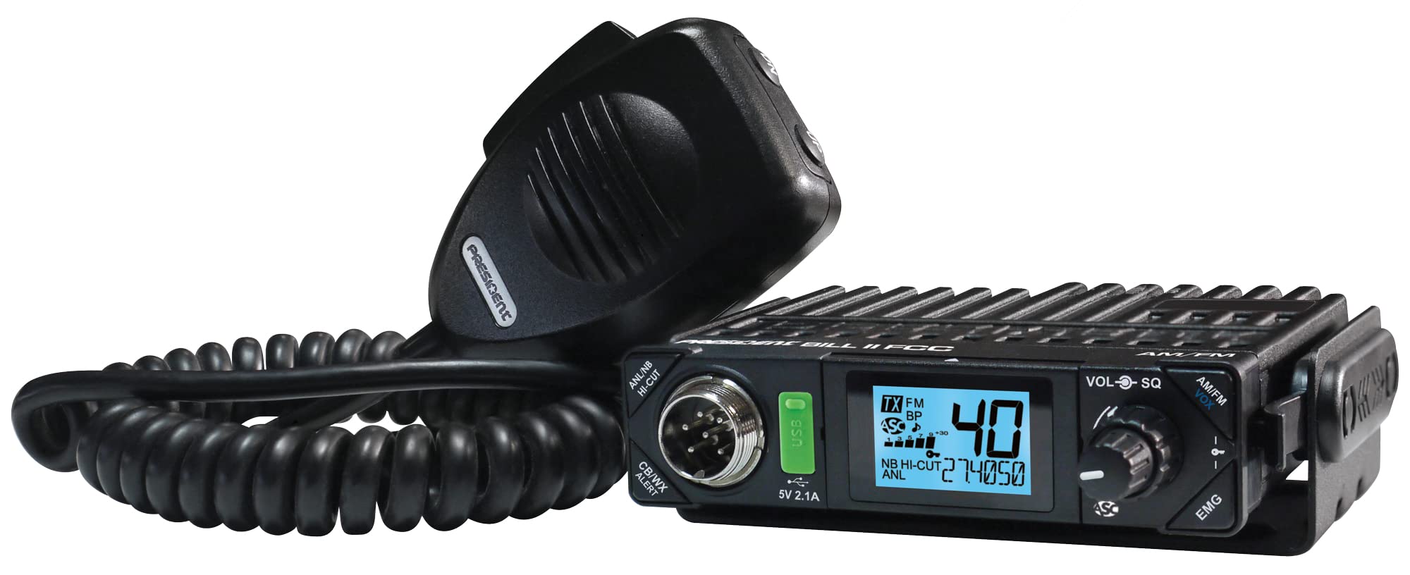President Electronics Bill II FCC Ultra-Compact AM/FM CB Radio, Black, TXUS101