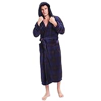 Hooded Herringbone Men's Soft Spa Full Lenght Bathrobe,Comfy Full Length Warm Nightdress