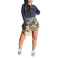 Casual Camo Cargo Skirts for Women Sexy High Split Frayed Raw Hem Pencil Maxi Skirts with Pockets