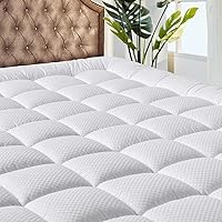 Bedding Quilted Fitted King Mattress Pad Cooling Breathable Fluffy Soft Mattress Pad Stretches up to 21 Inch Deep, King Size, White, Mattress Topper Mattress Protector