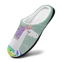 Rainbow Unicorn Women Cotton Slippers Warm Plush House Shoes Non-Slip Sole For Indoor Outdoor