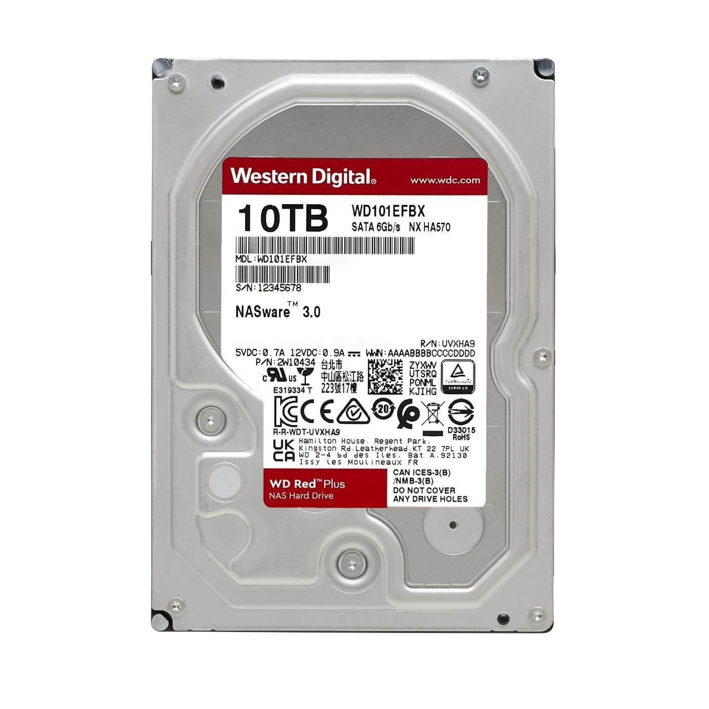 Western Digital 10TB WD Red Plus NAS Internal Hard Drive HDD - 7200 RPM, SATA 6 Gb/s, CMR, 256 MB Cache, 3.5