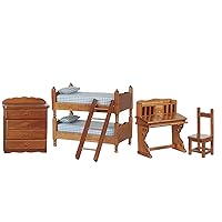 Melody Jane Dollhouse Walnut Bedroom Furniture Set with Bunk Bed & Desk Miniature 1:12