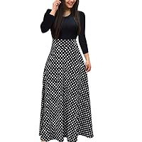 Spring Dresses for Women 2024 Vintage Print Long Sleeve Patchwork Maxi Dress Casual Flowy Ruched Wedding Guest Dress
