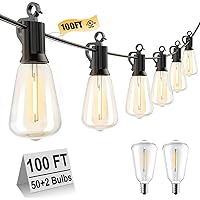 Brightown Outdoor String Lights LED 100FT Patio Lights with 52 Shatterproof ST38 Dimmable Vintage Edison Bulbs, Waterproof Outside Hanging Lights for Backyard Deck Garden Party Xmas Decor, 2700K