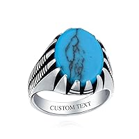 Personalized Biker Jewelry Men's Animal Claw Set Large Oval Cabochon Gemstone Signet Statement Western Ring For Men Oxidized .925 Silver Handmade In Turkey Customizable