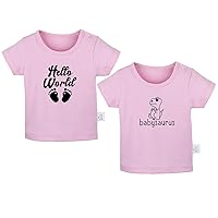 Pack of2, Hello World Pregnancy Announcement & Babysaurus Funny Tshirt Newborn Infant Baby T-Shirts Toddler Graphic Tee Tops