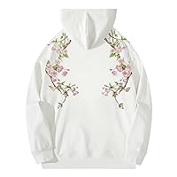 WOLONG Vintage Hoodies Men Matching Hoodies Embroidery Flower Hooded Sweatshirts Hip Hop Korean Hoody Streetwear