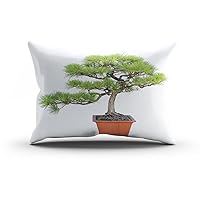 Throw Pillow Cover Green Bonsai Pine Tree Cushion Case Home Office Sofa Hidden Zipper Pillowcase Standard 20x26 Inches Two Sides Printed