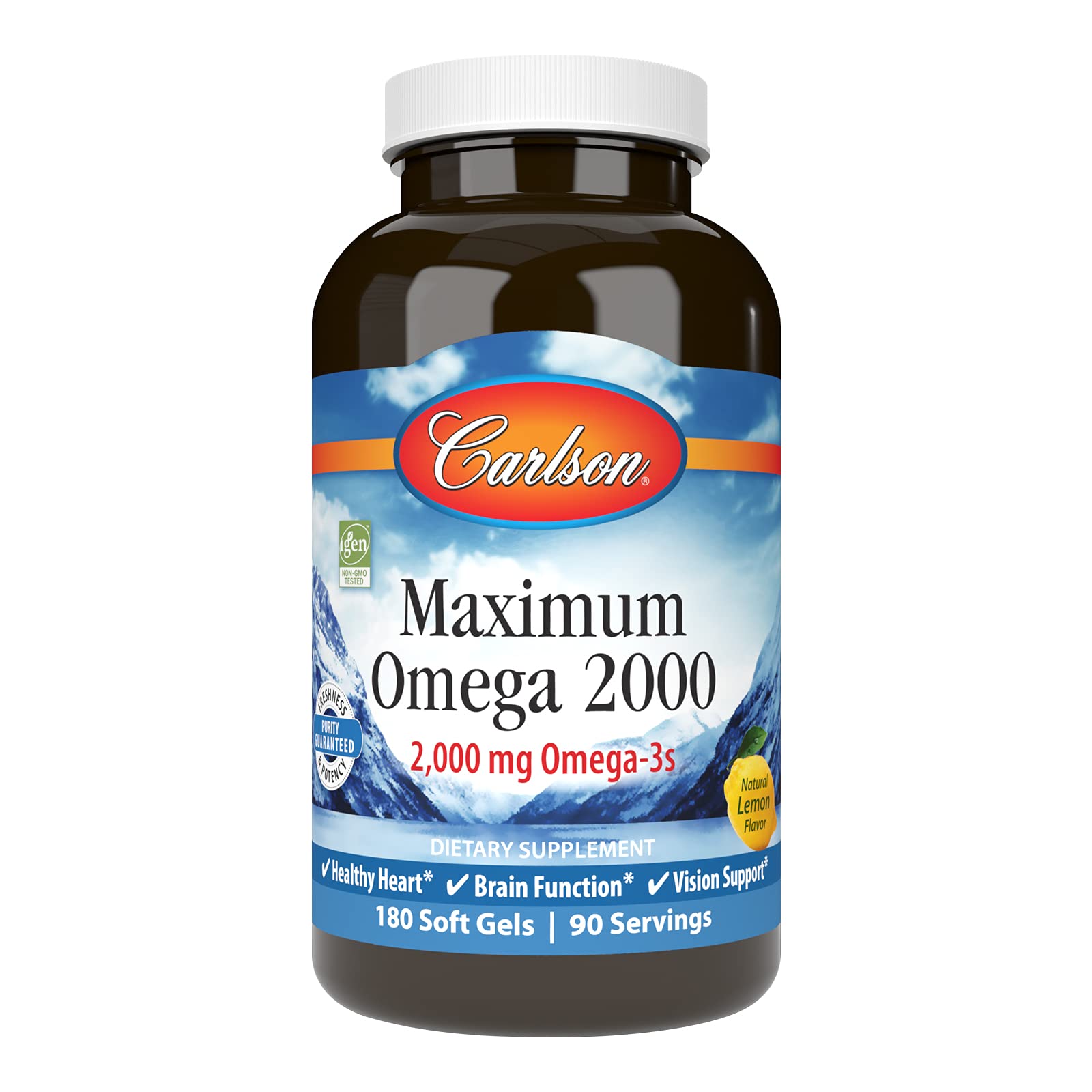 Carlson - Maximum Omega 2000, 2000 mg Omega-3 Fatty Acids Including EPA and DHA, Wild-Caught, Norwegian Fish Oil Supplement, Sustainably Sourced Fi...