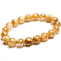 Natural Gold Rutilated Quartz Titanium Crystal Wealthy Round Beads Women Men Bracelet 10.5mm AAAA