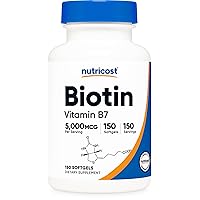 Nutricost Biotin (5,000mcg) in Coconut Oil 150 Softgels - Vitamin B7 - Gluten Free, Non-GMO