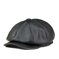 [WASEK] Hunting Hat, Cass Hunting, Genuine Leather Hat, UV Brim, Large Size, Genuine Leather, Hunting Cap, Fashion, Beret, Cap, Octagonal Hat, Small Face Effect, Hat, Autumn/Winter (Black, L (Adjustable)