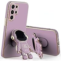 Cute Funny Cartoon Astronaut Phone Case with Creative Foldable Stand for Samsung Galaxy Note 20 10 9 8 Ultra Pro Plus Full-Body Protective Sleek TPU Cover(Purple,Note 8)