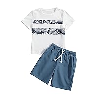 Floerns Boy's 2 Piece Outfit Tropical Print Short Sleeve Tee with Shorts Set