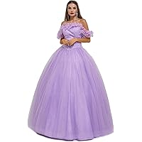Women's Off Shoulder Quinceanera Lace Tulle Dress Long Ball Gowns Pleat 3D Hand Made Flowers Sweet 16 Dresses