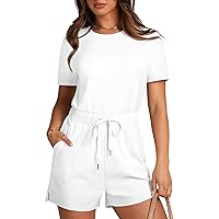 XIEERDUO Rompers for Women 2024 Summer Crewneck Short Jumpsuit Casual Loose Short Sleeve One Piece Outfits with Pockets