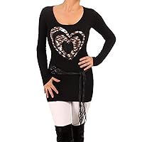 Women's Sparkly Sequin Heart Long Sleeve Sweater