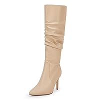 Rilista Womens Knee High Boots Pointed Toe High Heel Fall Fashion Mid Calf Stiletto Booties