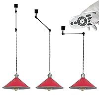 Gimbaled LED Track Light,Adjustable Height Halo Track Lighting Pendants, H-Type Track Pendant Light with Retro Red Cone Shade, E26 Smart LED Edison Bulbs Track Mount for Kitchen Island