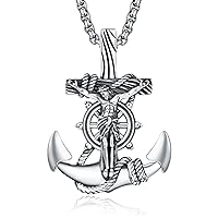 925 Sterling Silver Patron Saint Necklace | Amulet Necklace Cross Jewelry for Men with 2.5mm 22