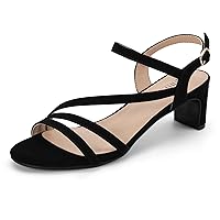 IDIFU IN2 Strappy Heels for Women Block Chunky Heels Sandals Slingback Open Toe Low Heels Dress Shoes for Women for Wedding Bridal Prom Evening