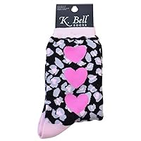 K. Bell Women's Leopard Hearts Crew Socks One Size - 14085 (Black)