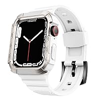 for Apple Watch Series 7/6/5/4 with Case Cover, Shockproof Rugged Strap Compatible with Apple Watch 41mm/40mm, 45mm/44mm Durable TPU Wristband for Men Women