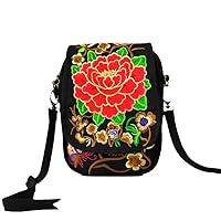 Women Shoulder Bag Travel Pouch Vintage Floral Embroidered Crossbody Zip Bag Embroidered Bag